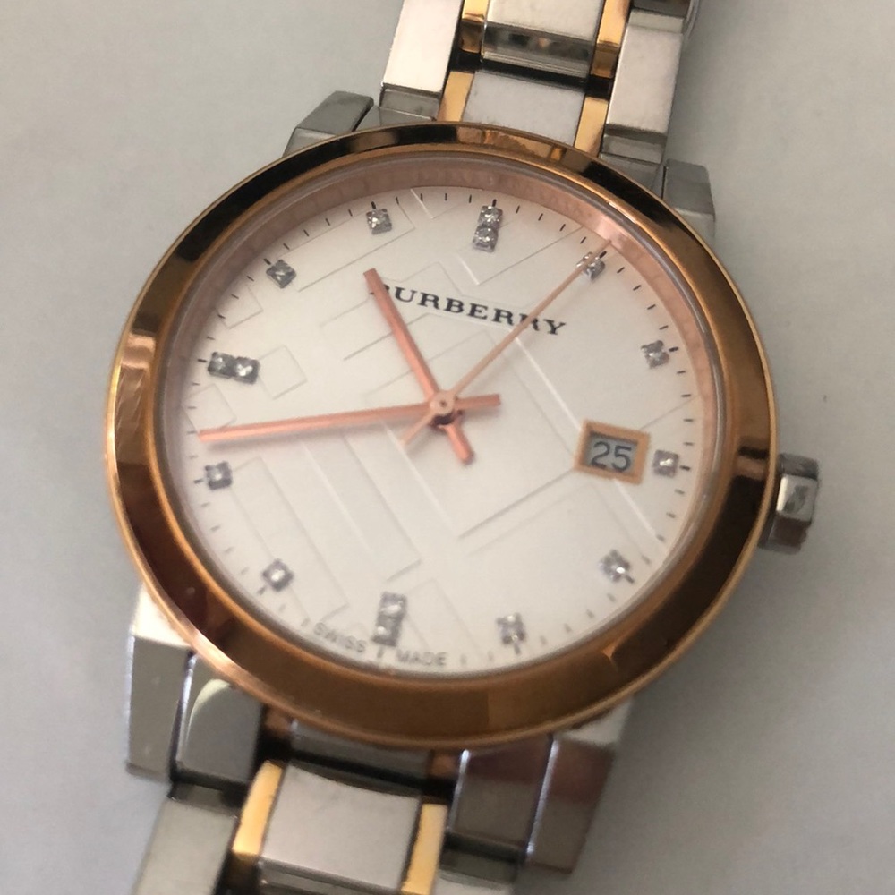 Rose Gold plated + stainless steel Burberry watch with diamonds